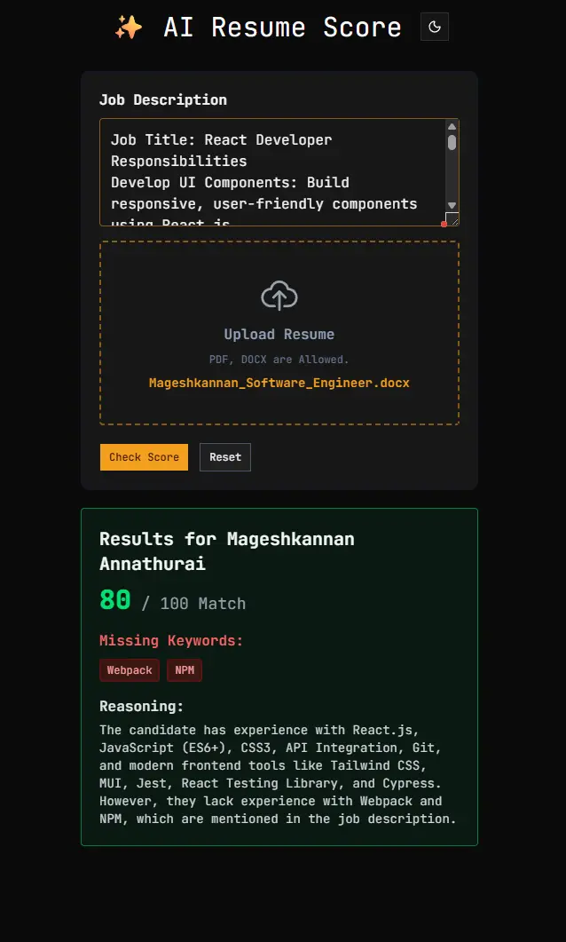 AI resume score
